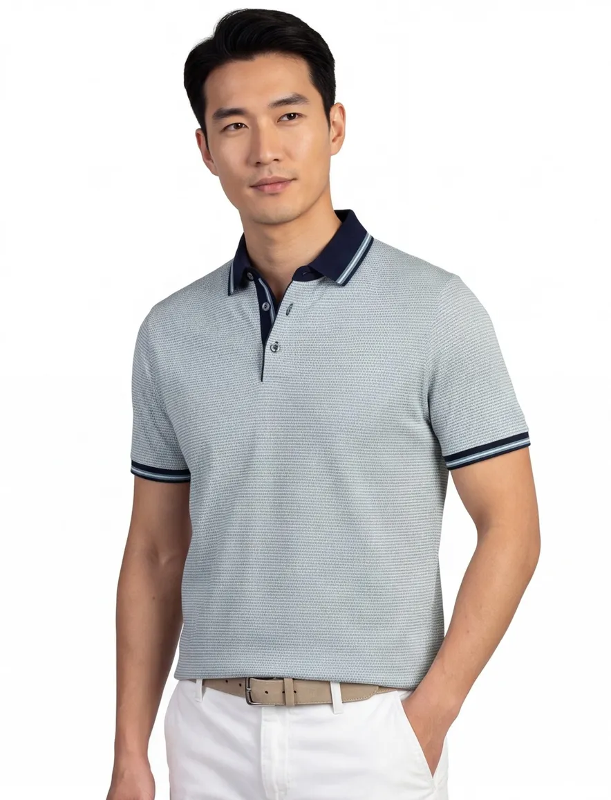 Blauw Bugatti poloshirt strepen donkere mouwrand