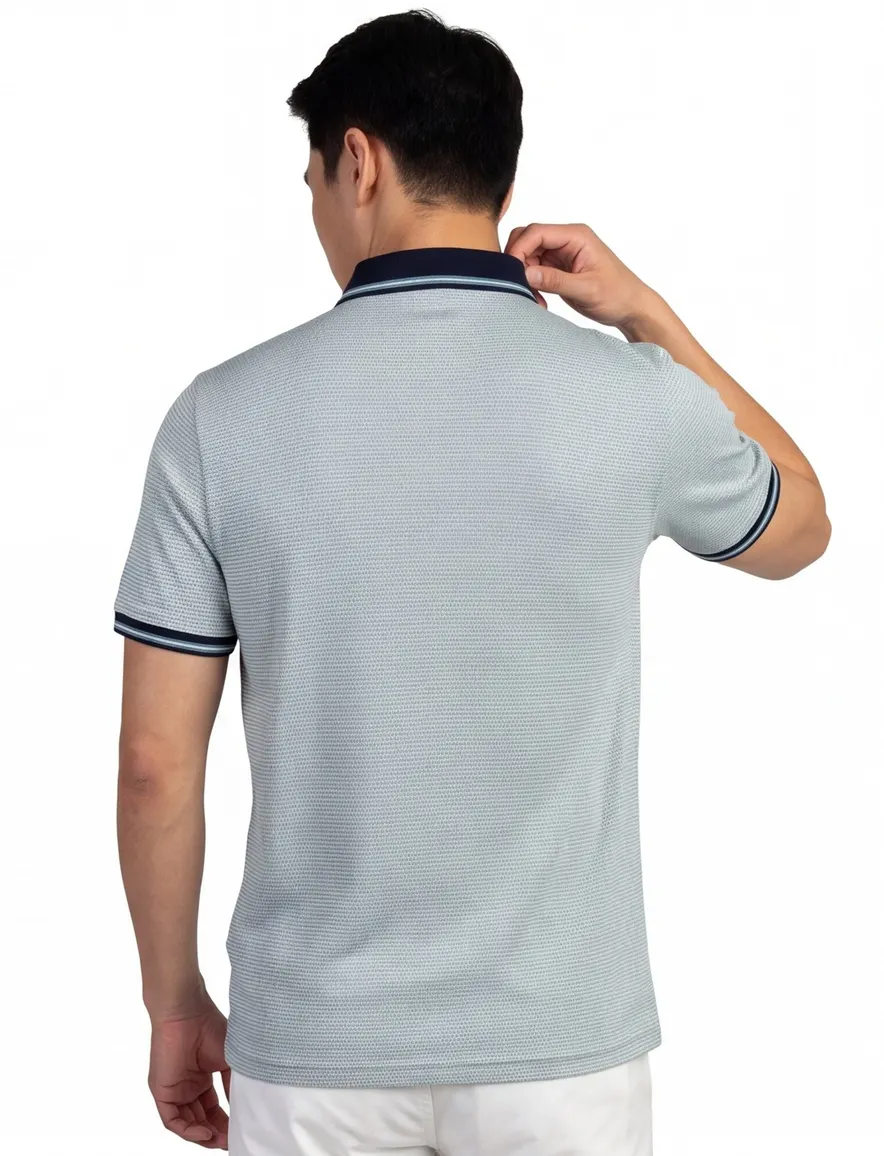 Blauw Bugatti poloshirt strepen donkere mouwrand