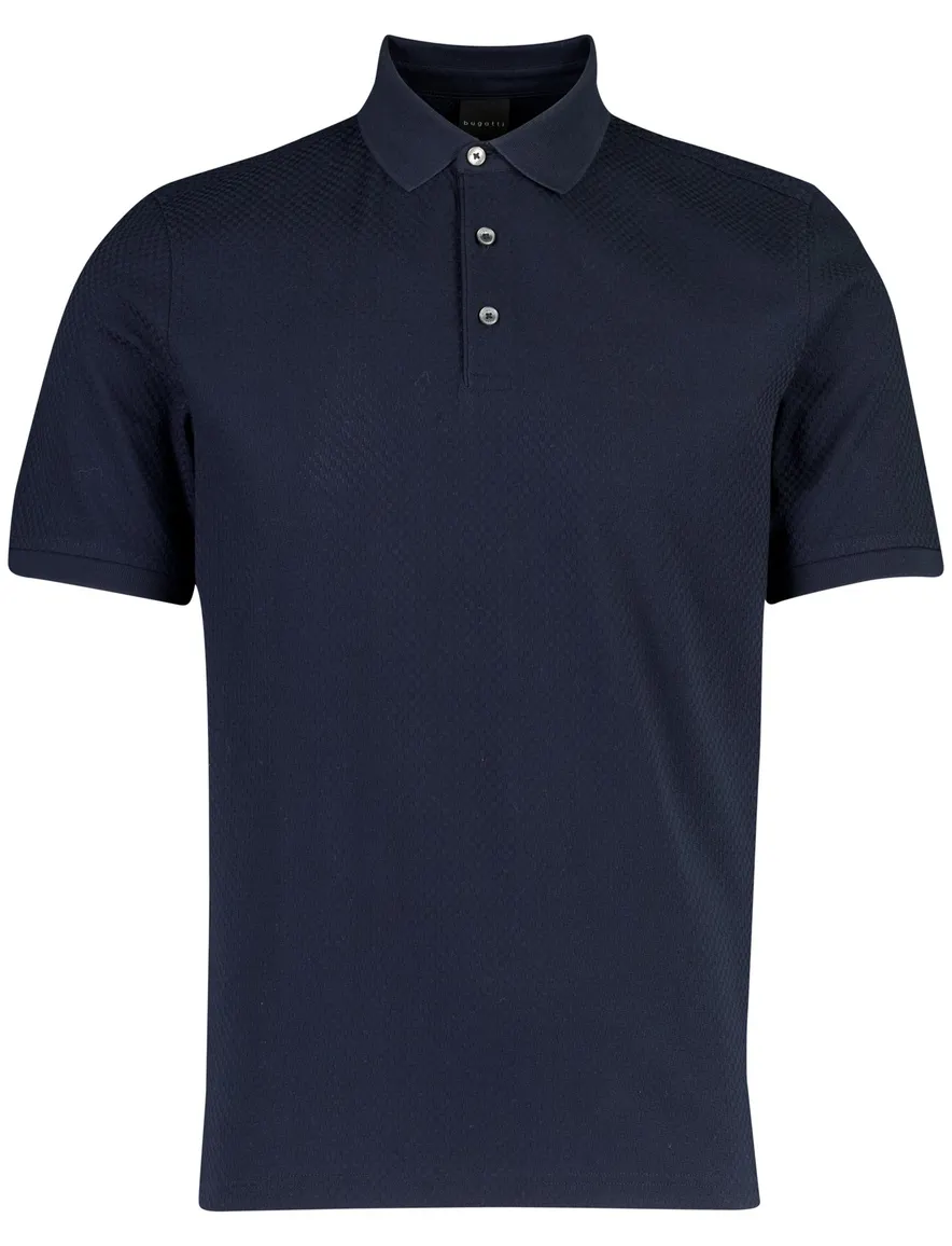 Poloshirt Bugatti donkerblauw geruit wijde fit