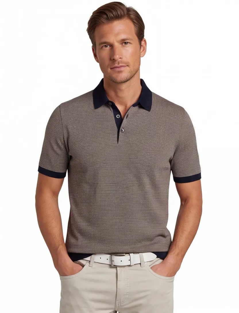Bugatti poloshirt navy geprint 100% katoen