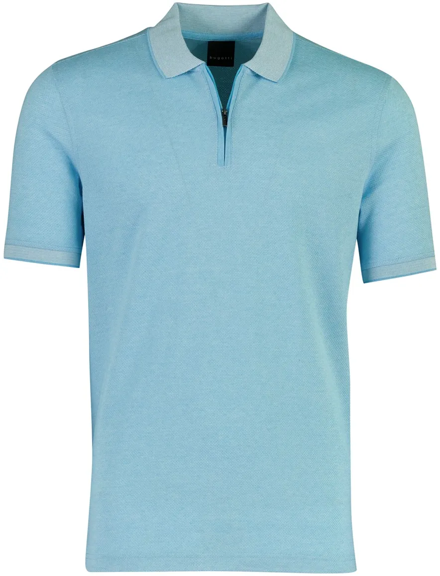 Blauw poloshirt Bugatti korte mouw met rits korte mouw
