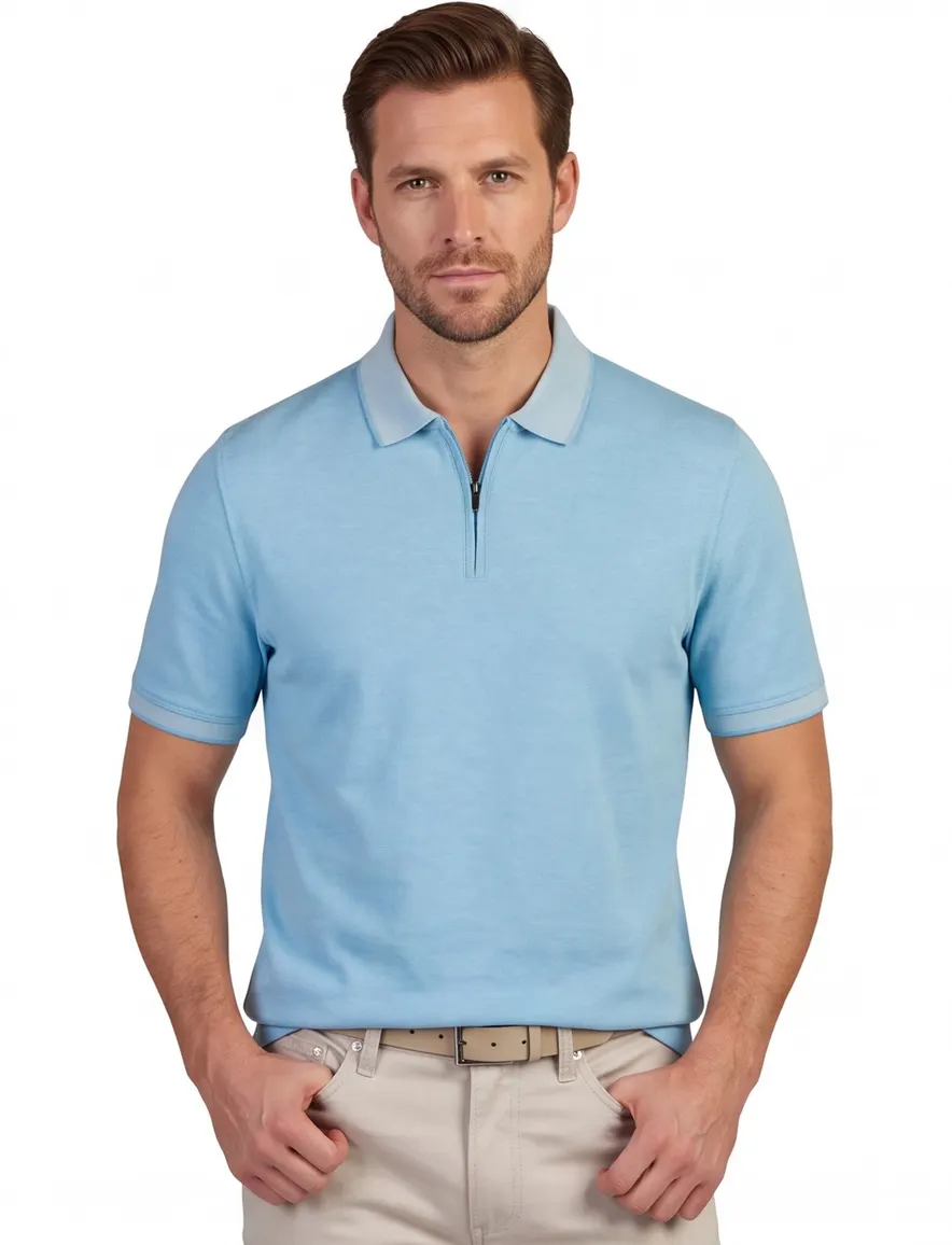 Blauw poloshirt Bugatti korte mouw met rits korte mouw