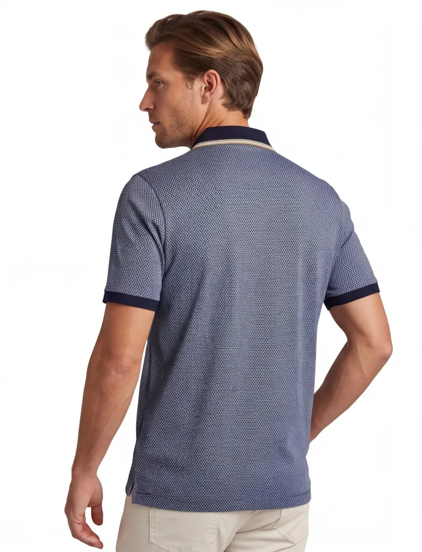 Poloshirt Bugatti donkerblauw geprint wijde fit katoen