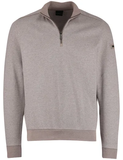 Bugatti Bruine half zip trui Bugatti streepmotief