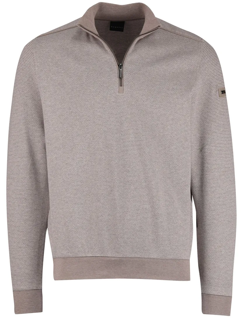 Half zip trui Bugatti grijs wit gestreept