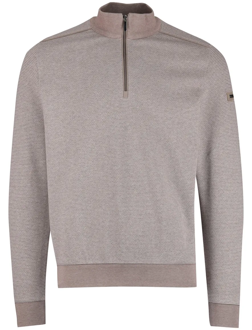 Grijze half zip trui Bugatti streepmotief