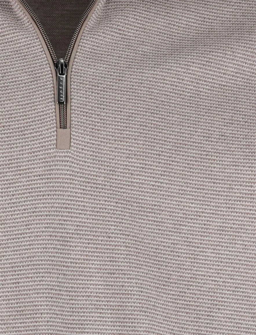Grijze half zip trui Bugatti streepmotief
