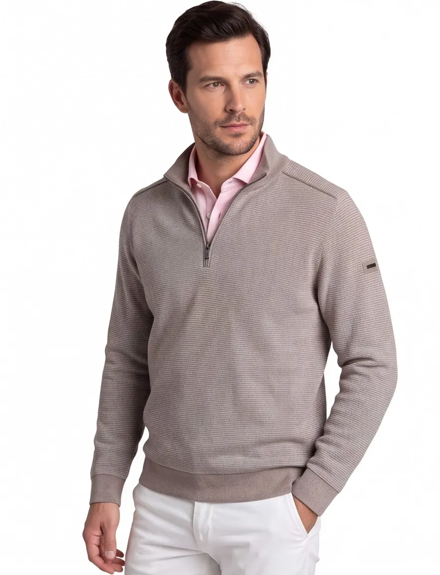 Grijze half zip trui Bugatti streepmotief