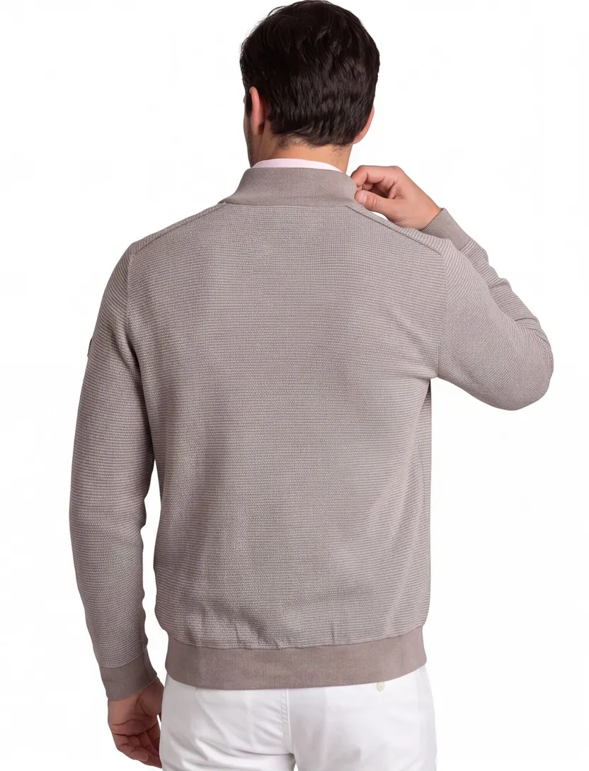 Half zip trui Bugatti grijs wit gestreept
