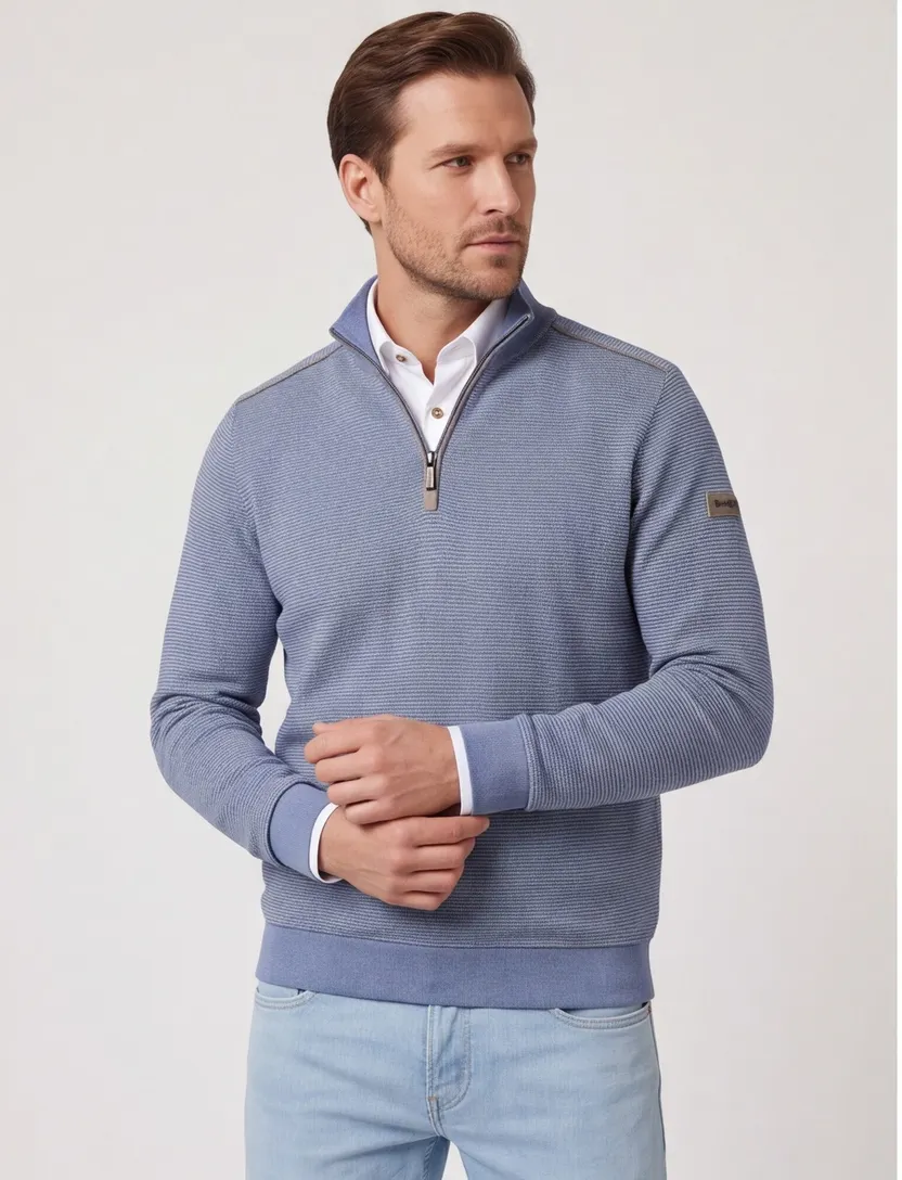 Bugatti trui half zip lila geprint wijde fit katoen