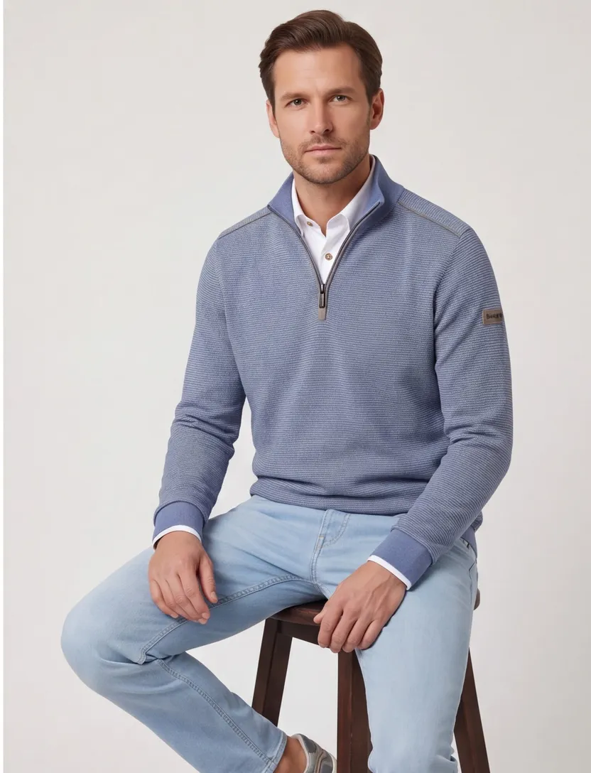 Bugatti trui half zip lila geprint wijde fit katoen