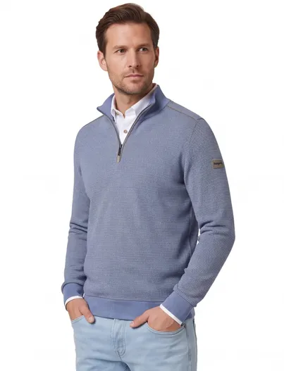 Bugatti Bugatti trui half zip lila geprint wijde fit katoen