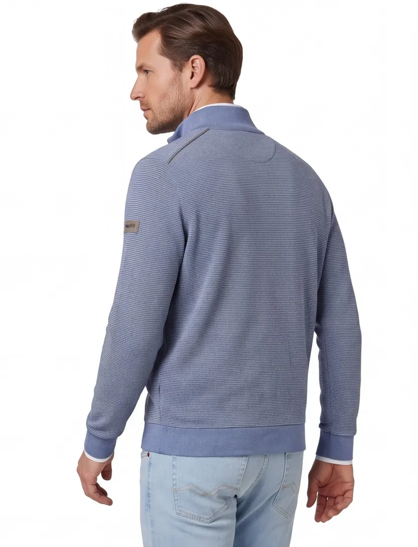 Bugatti trui half zip lila geprint wijde fit katoen