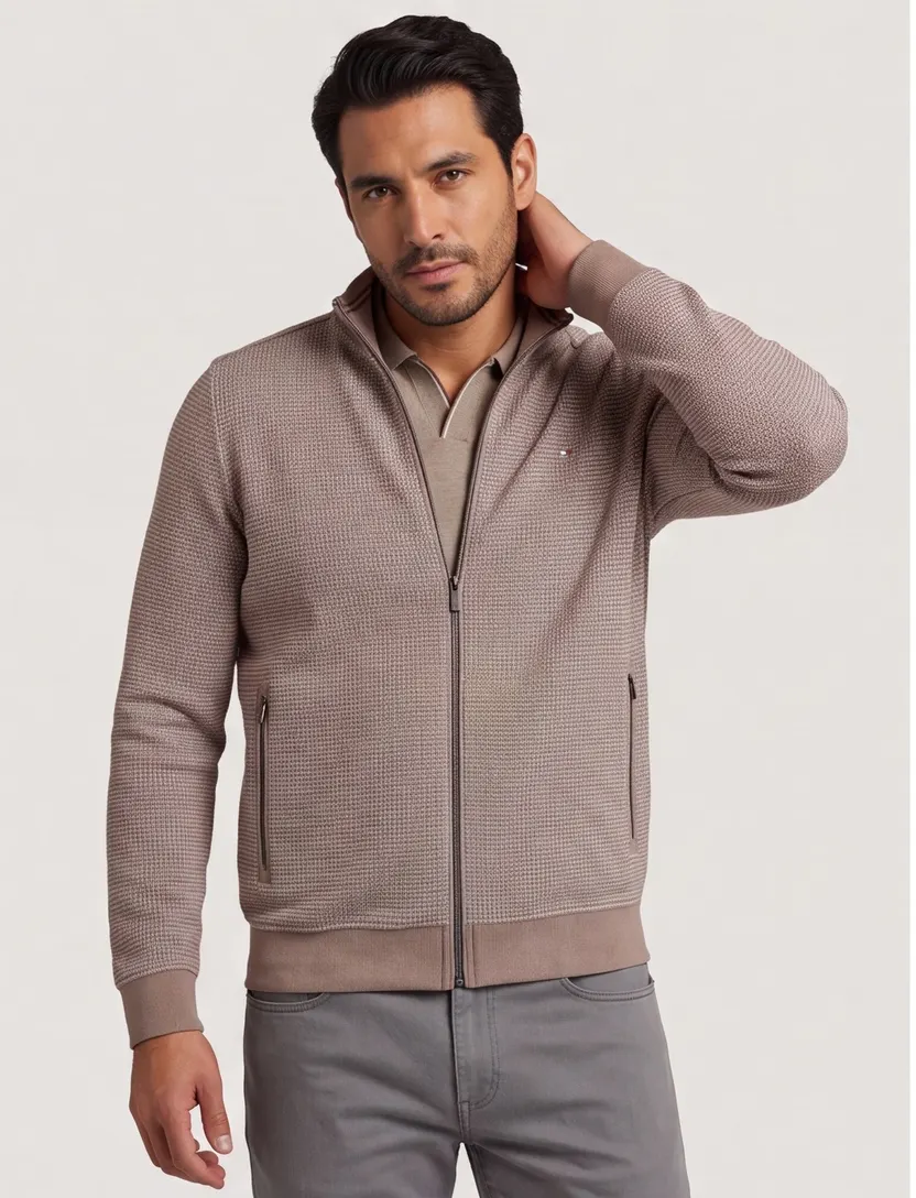 Vest Beige Bugatti rits geprint