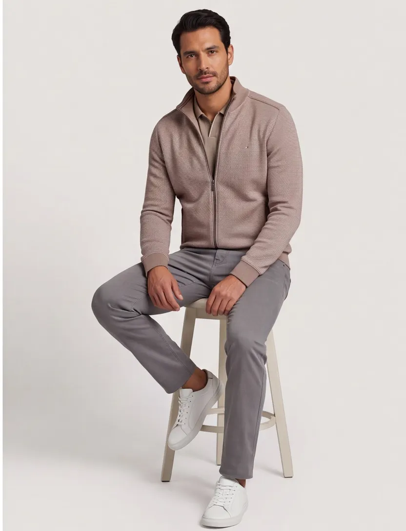 Vest Beige Bugatti rits geprint