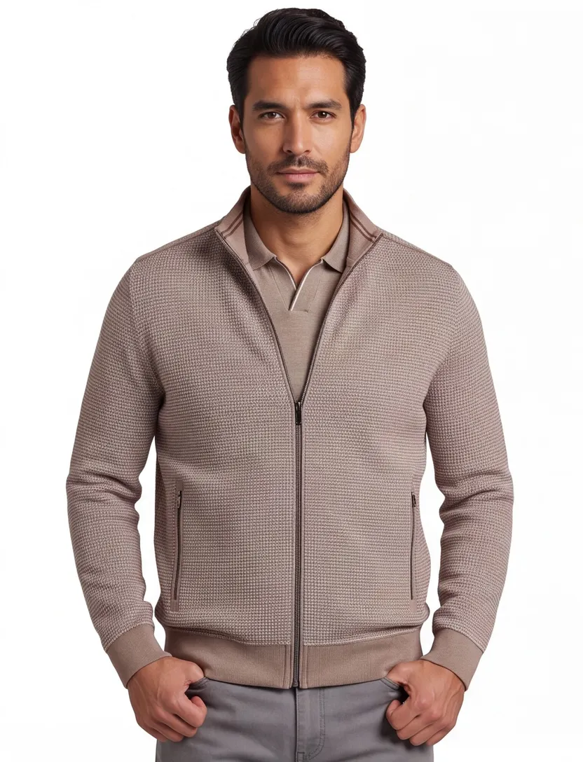 Vest Beige Bugatti rits geprint