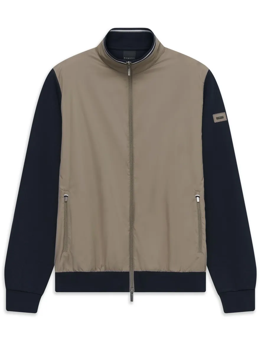 Bugatti vest beige met donkerblauwe mouwen