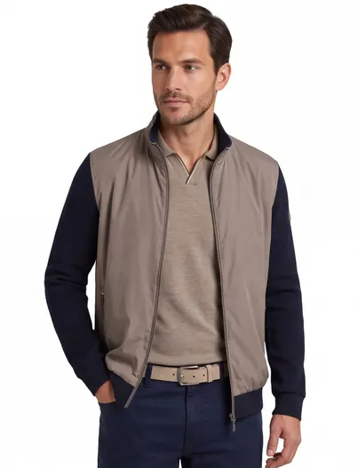 Bugatti Beige Bugatti vest navy mouw