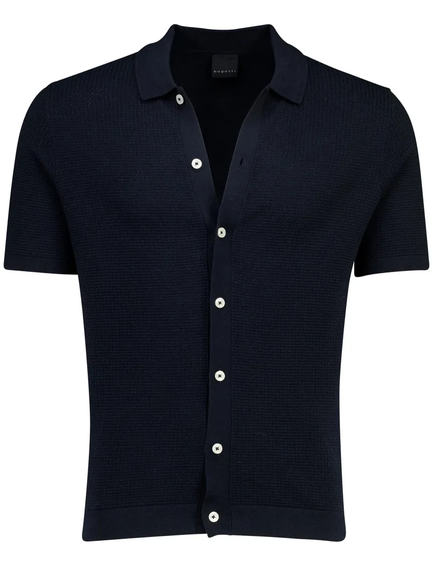 Bugatti poloshirt gebreid knopen donkerblauw