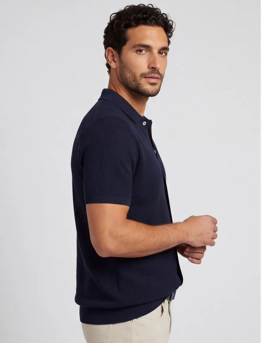 Bugatti poloshirt gebreid knopen donkerblauw