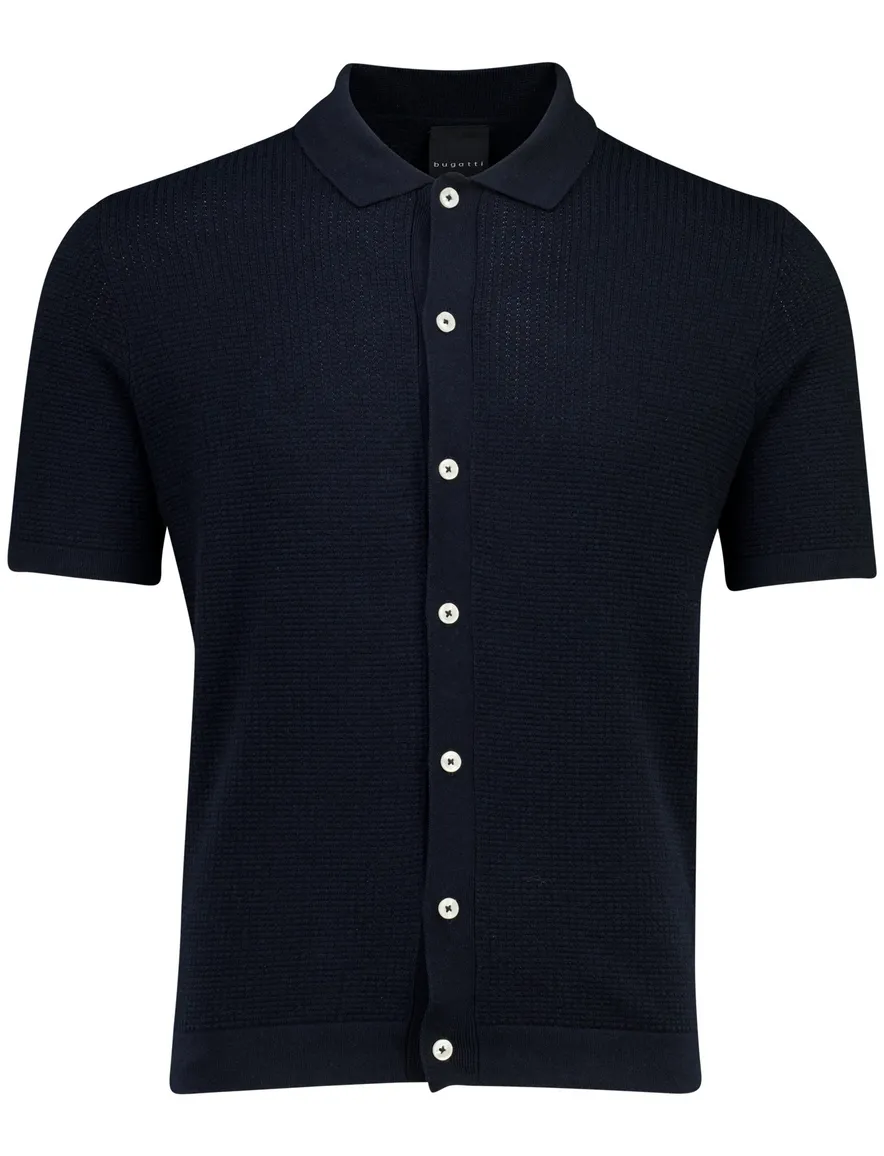 Bugatti poloshirt gebreid knopen donkerblauw