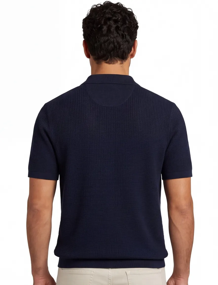 Bugatti poloshirt gebreid knopen donkerblauw