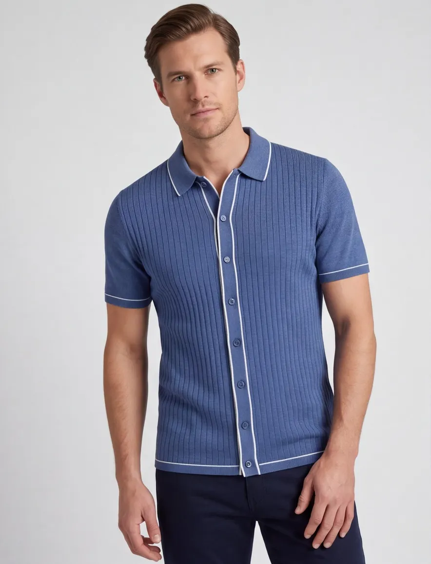 Bugatti poloshirt blauw witte rand doorknoops