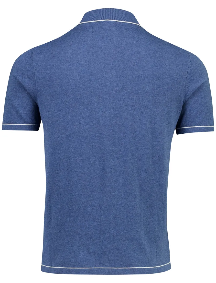 knitted poloshirt Bugatti witte blauw witte rand doorknoops