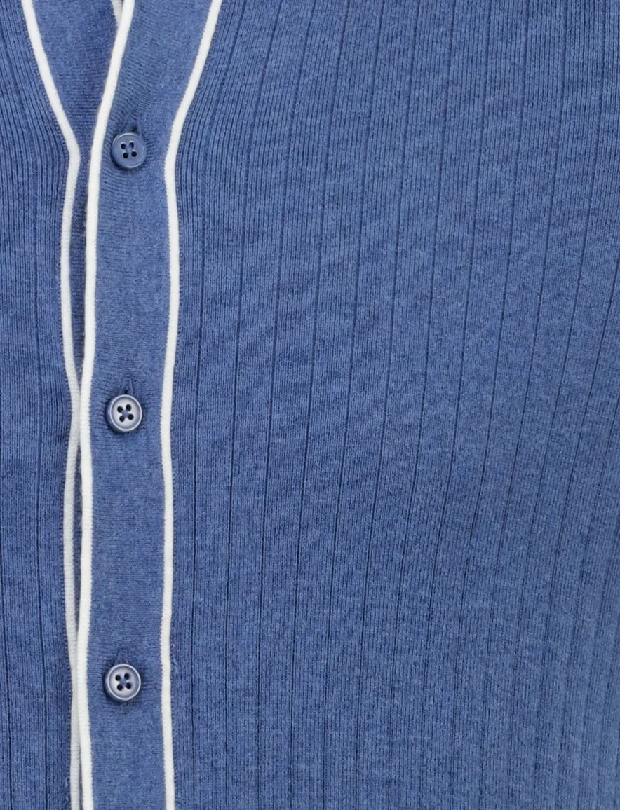 knitted poloshirt Bugatti witte blauw witte rand doorknoops