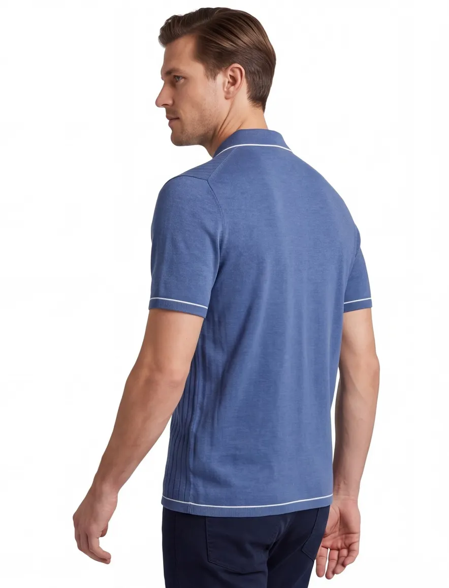 Bugatti poloshirt blauw witte rand doorknoops