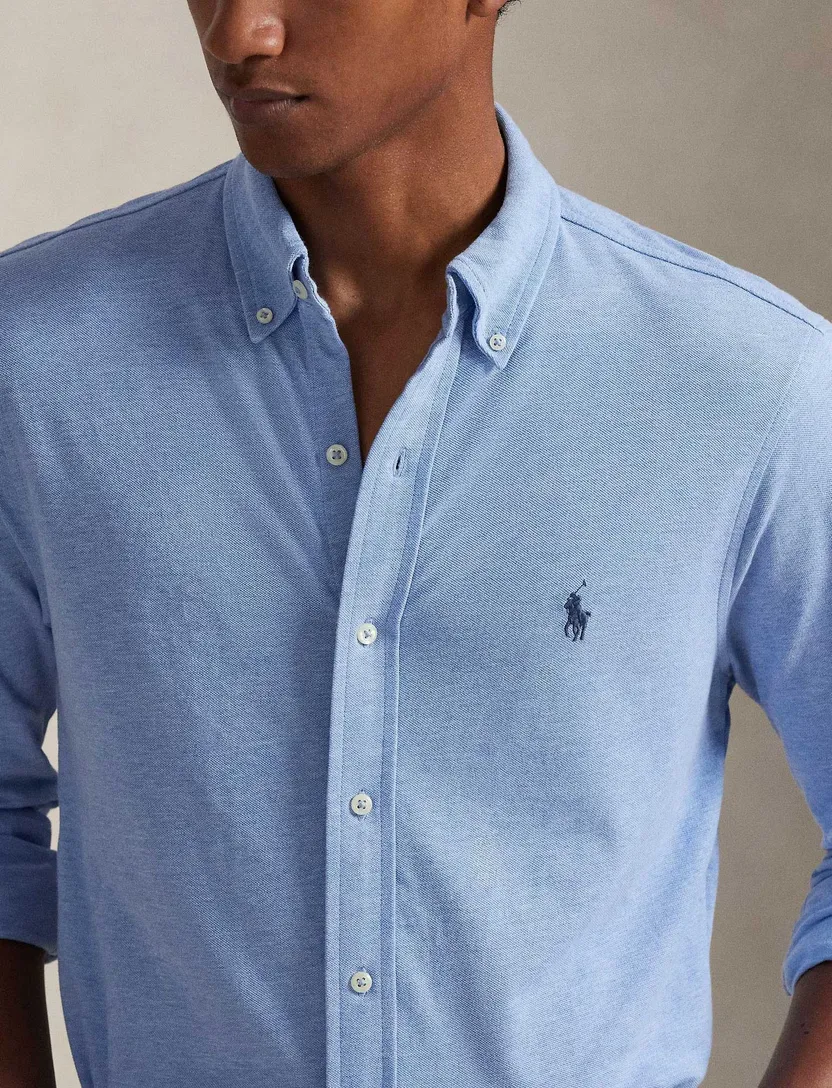 Overhemd Polo ralph lauren normale fit gemeleerd lichtblauw