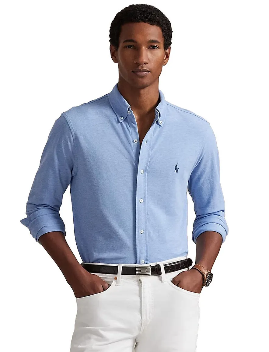 Polo ralph lauren overhemd lichtblauw gemeleerd button down boord