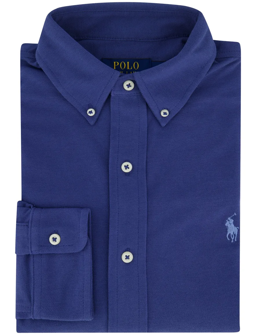 blauw overhemd Polo Ralph Lauren enkele manchet