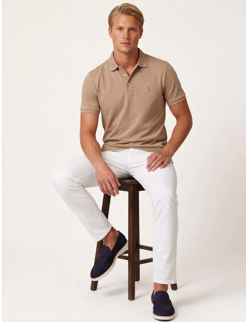 Polo bruin gemeleerd custom slim fit polo ralph lauren