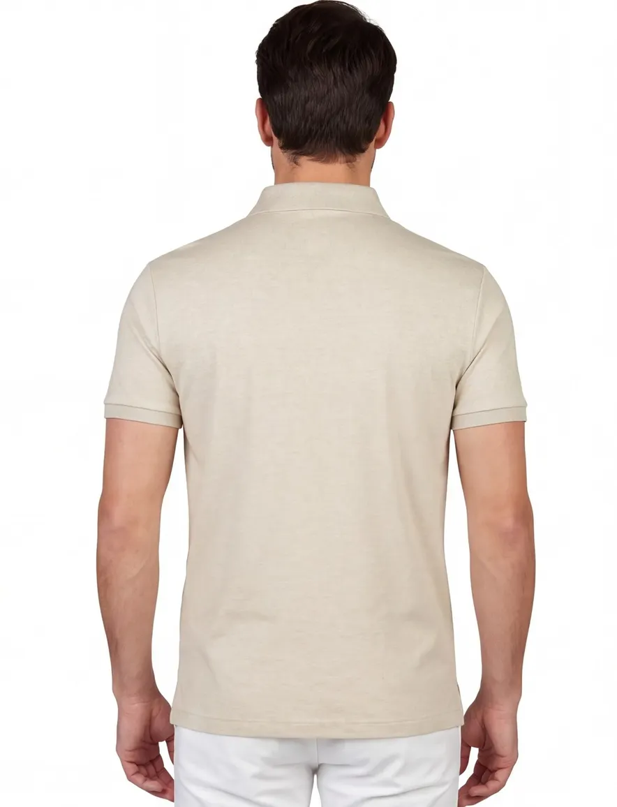Beige gemeleerd poloshirt polo ralph lauren