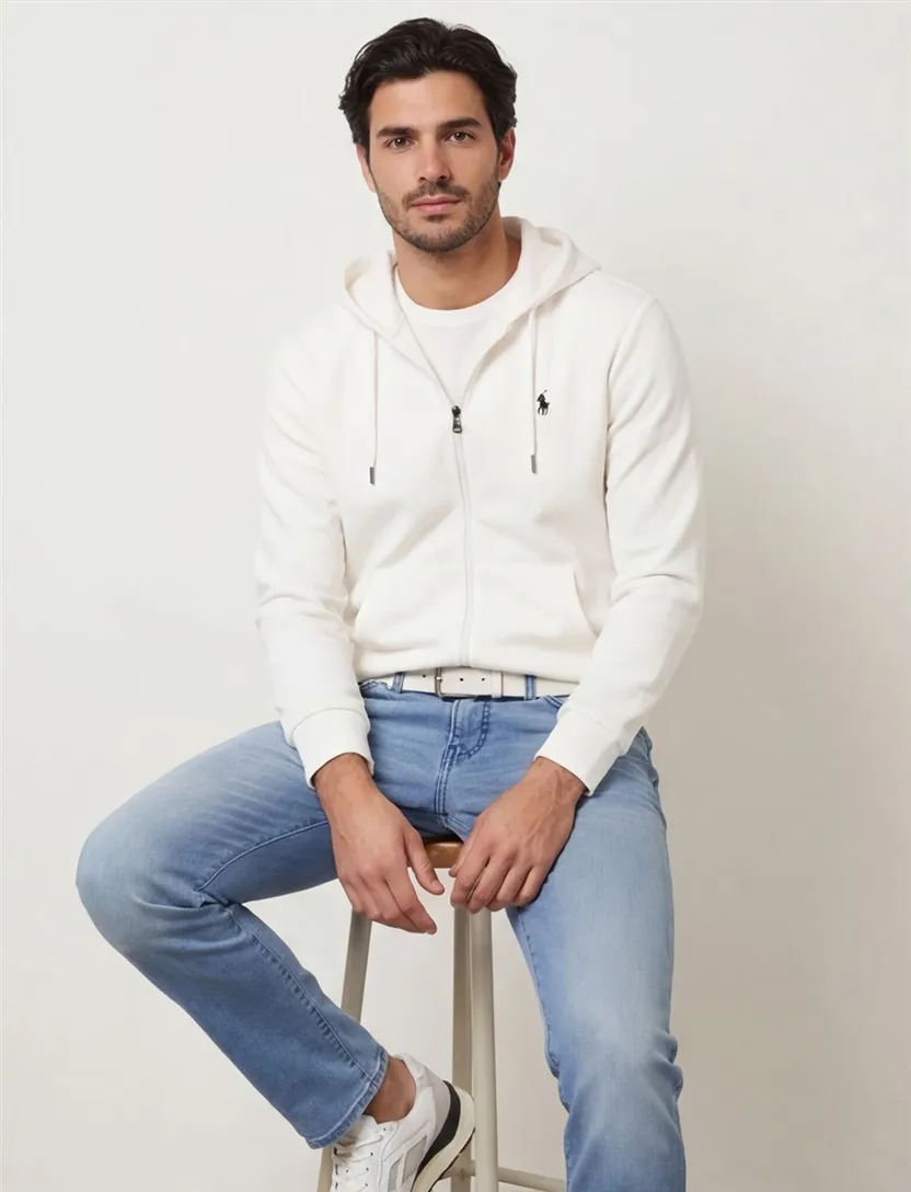 sweatvest Polo Ralph Lauren wit capuchon normale fit