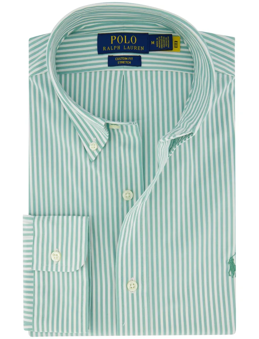 Polo Ralph Lauren overhemd Custom Fit turquoise witte streep