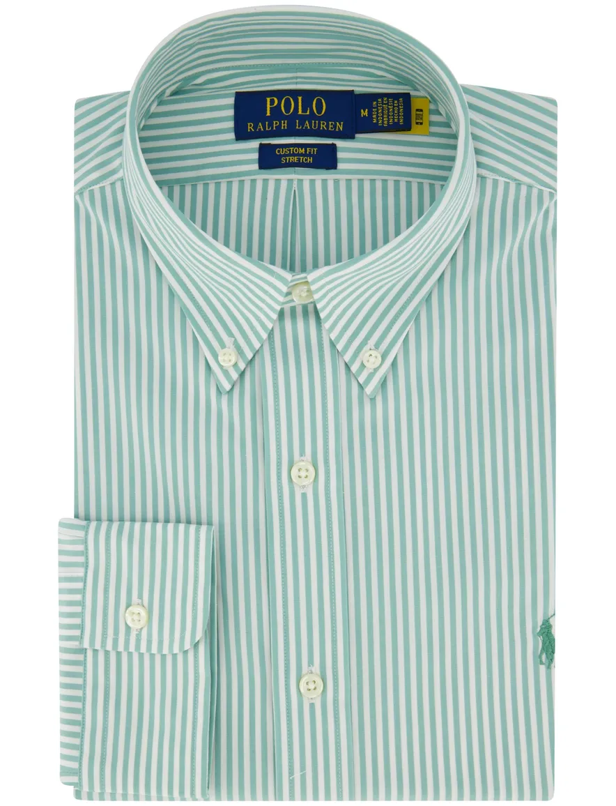 Polo Ralph Lauren Custom Fit overhemd turquoise met wit gestreept