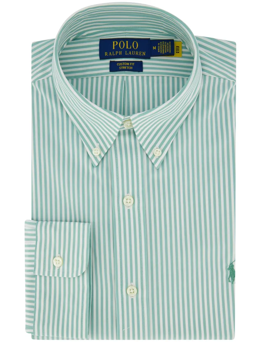 Polo Ralph Lauren overhemd Custom Fit turquoise witte streep