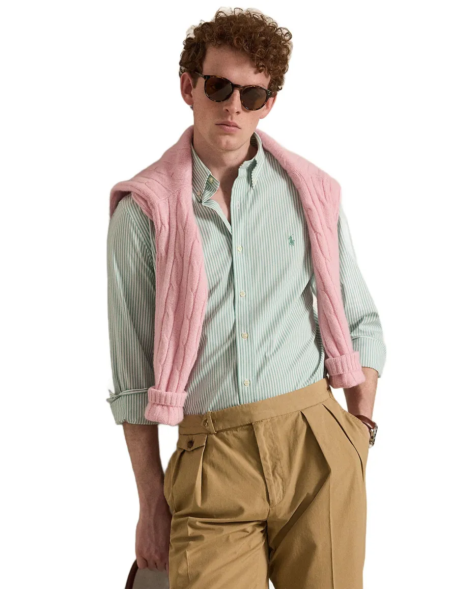 Turquoise wit gestreept overhemd Polo Ralph Lauren Custom Fit