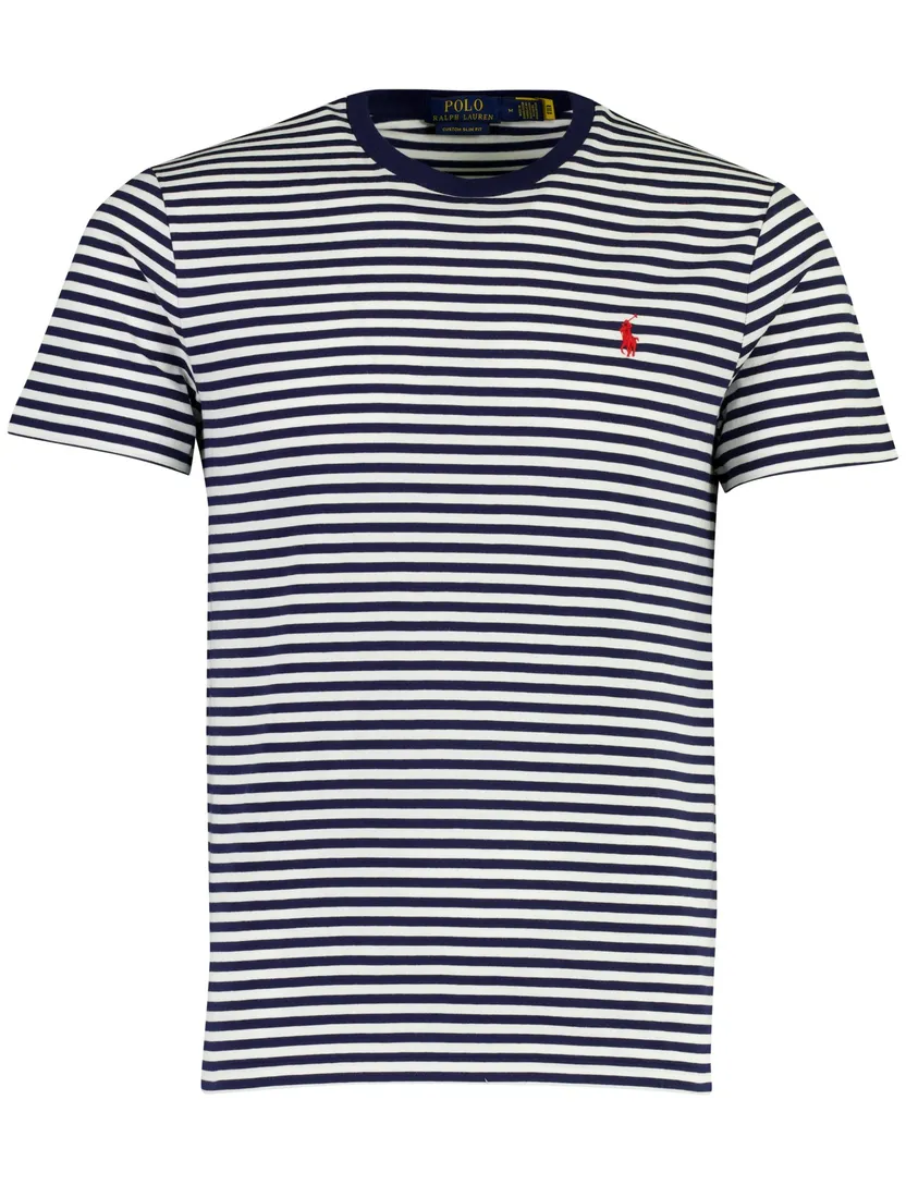 T-shirt Polo Ralph Lauren donkerblauw strepen Custom Slim Fit