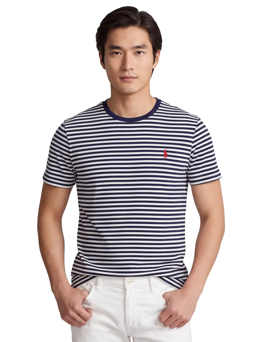 Donkerblauw gestreept T-shirt Polo Ralph Lauren Custom Slim Fit