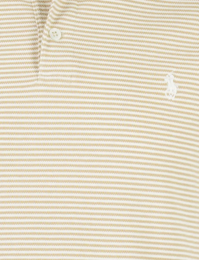 Poloshirt custom slim fit beige streepjes Polo ralph lauren