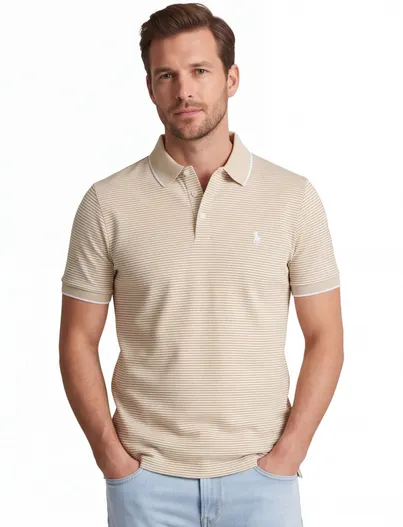Polo Ralph Lauren Poloshirt custom slim fit beige streepjes Polo ralph lauren