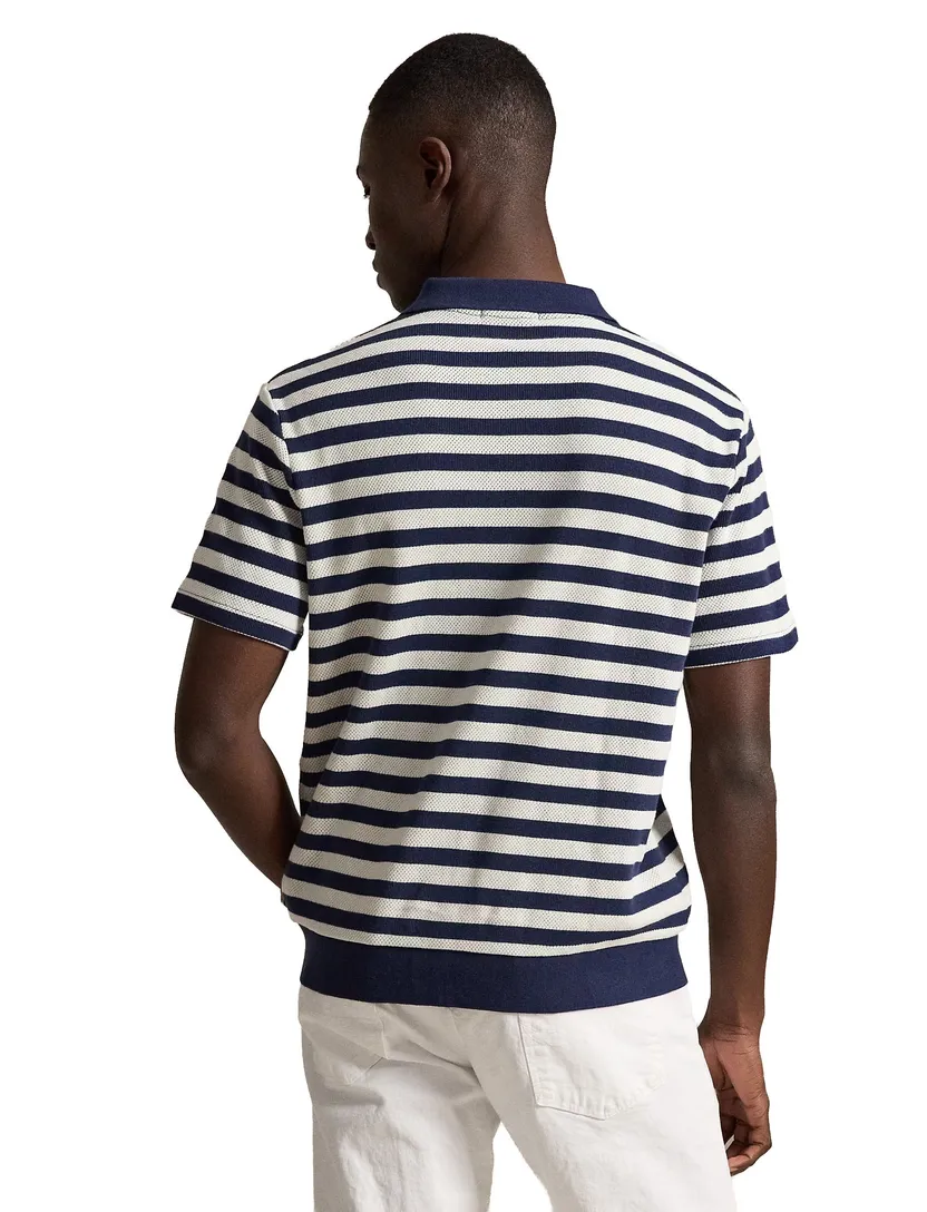 Korte mouw poloshirt Polo Ralph Lauren gebreid v-hals gestreept