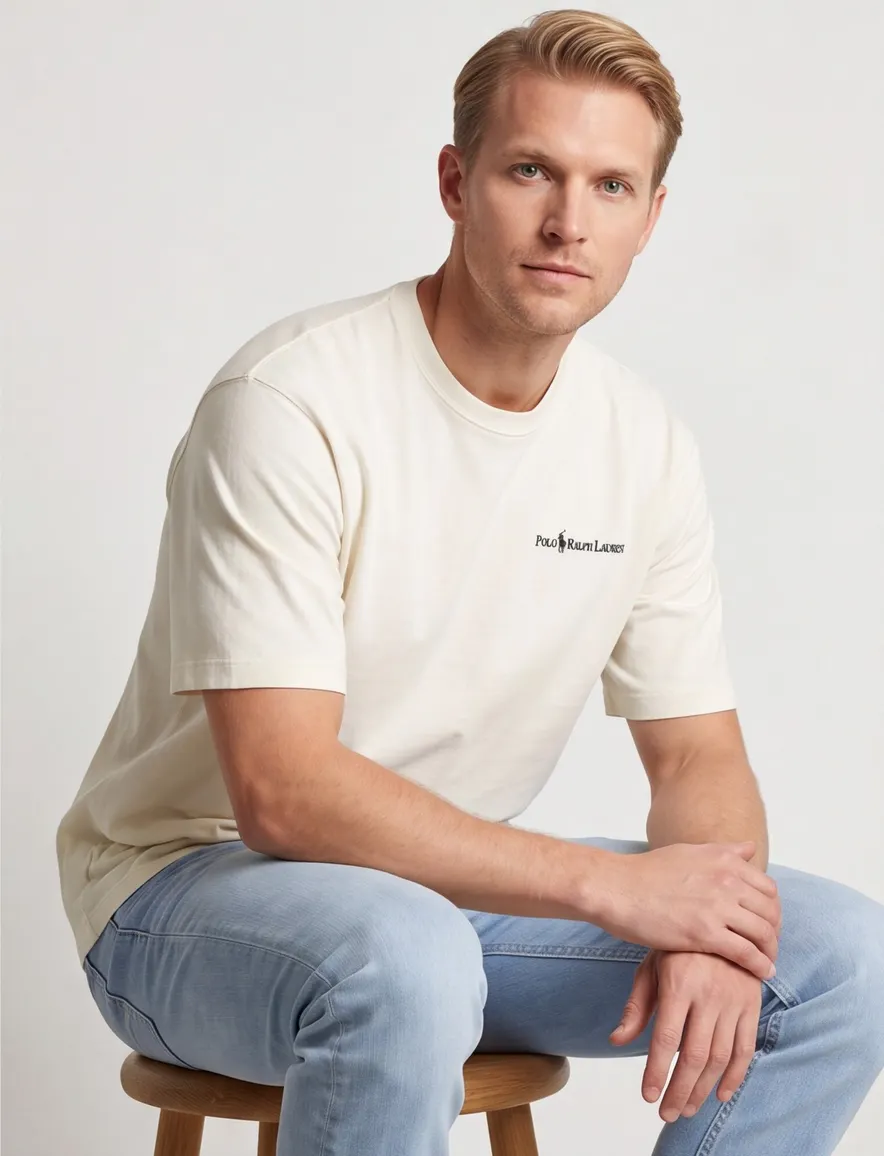 T-shirt Polo Ralph Lauren creme logo borst Relaxed Fit