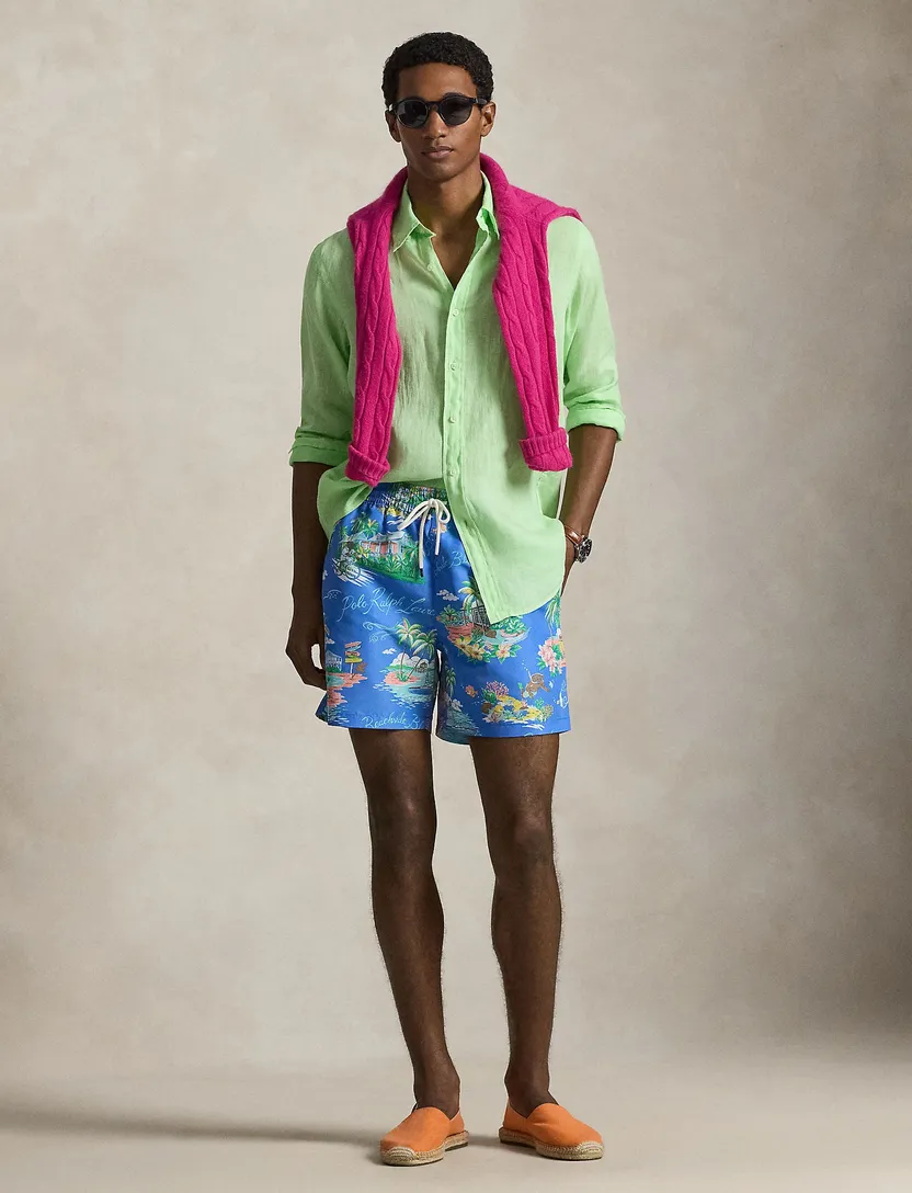 Blauw wijde fit zwembroek Polo Ralph Lauren geprint Big & Tall