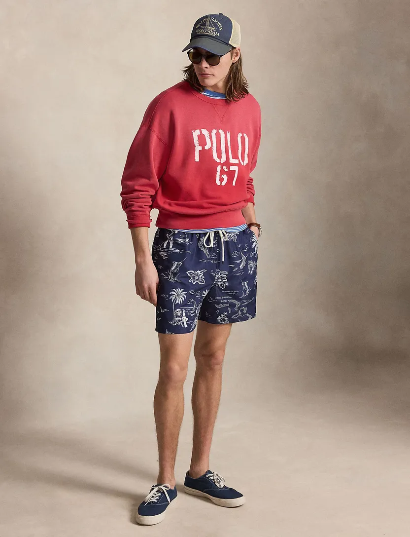 Navy elastische band zwembroek Polo Ralph Lauren Big & Tall print
