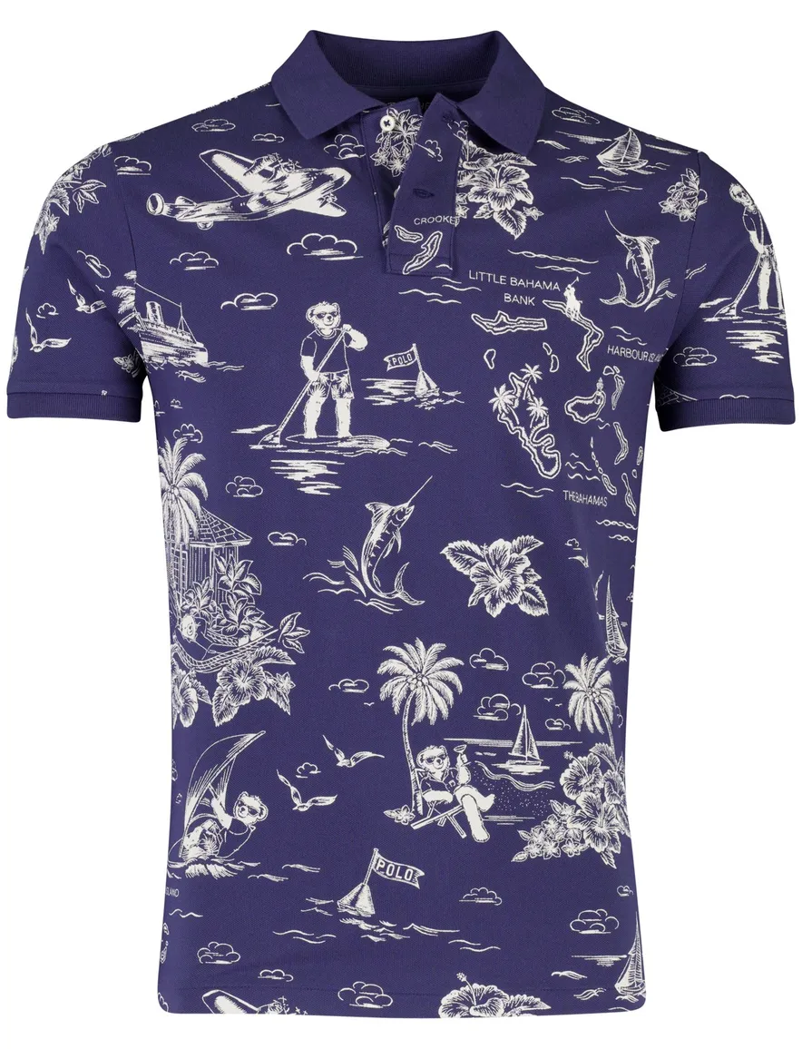 Blauwe polo ralph lauren custom slim fit geprint