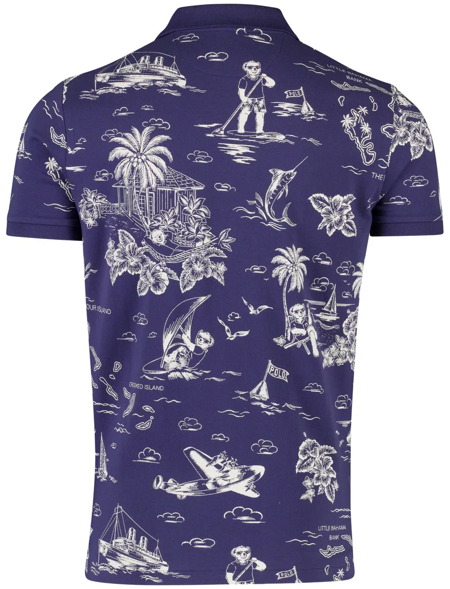 Blauwe polo ralph lauren custom slim fit geprint